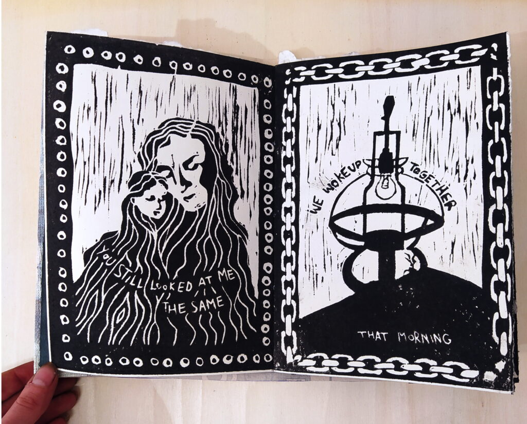 "Te quiero", linocut book, 2023