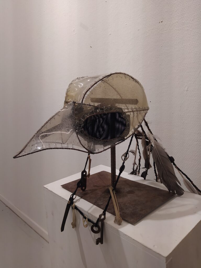 "Pigeon mask", mixed media, 2023