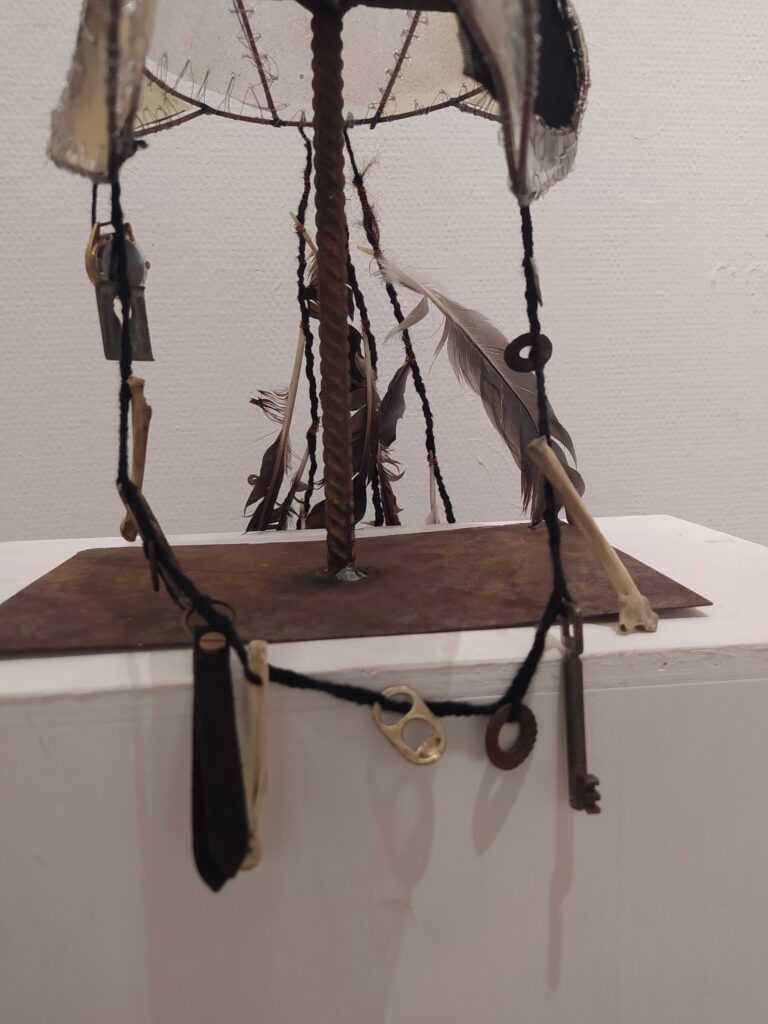 "Pigeon mask", mixed media, 2023