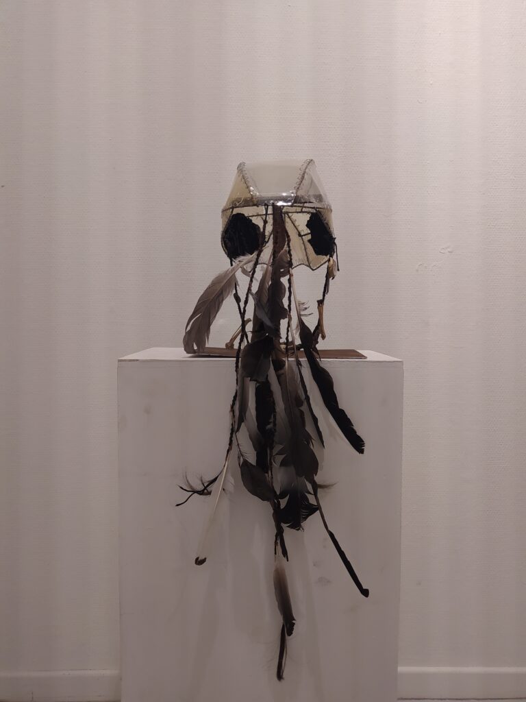 "Pigeon mask", mixed media, 2023
