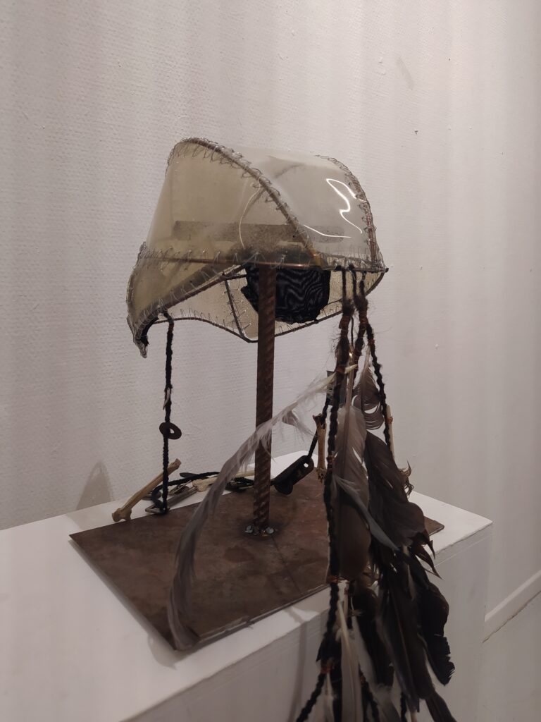 "Pigeon mask", mixed media, 2023