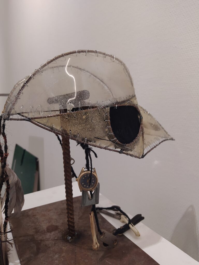 "Pigeon mask", mixed media, 2023